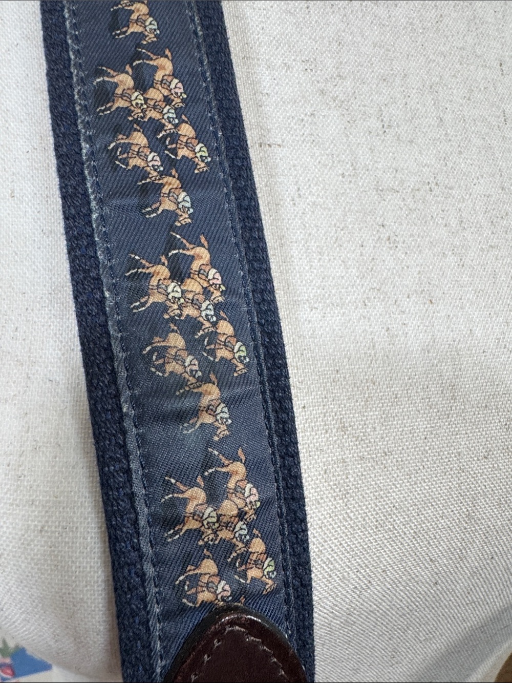 Vineyard Vines for Kentucky Derby Navy Webbing Belt w/Brown Leather & Brass - Picture 6 of 6